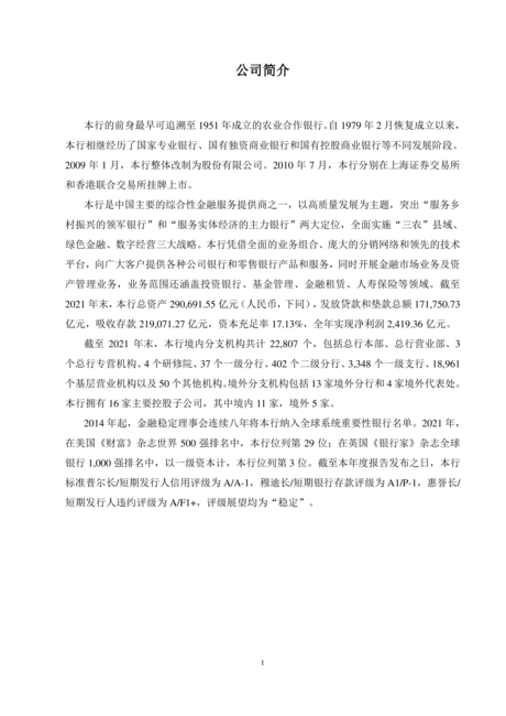 中国农业银行2021年年度报告（A股）