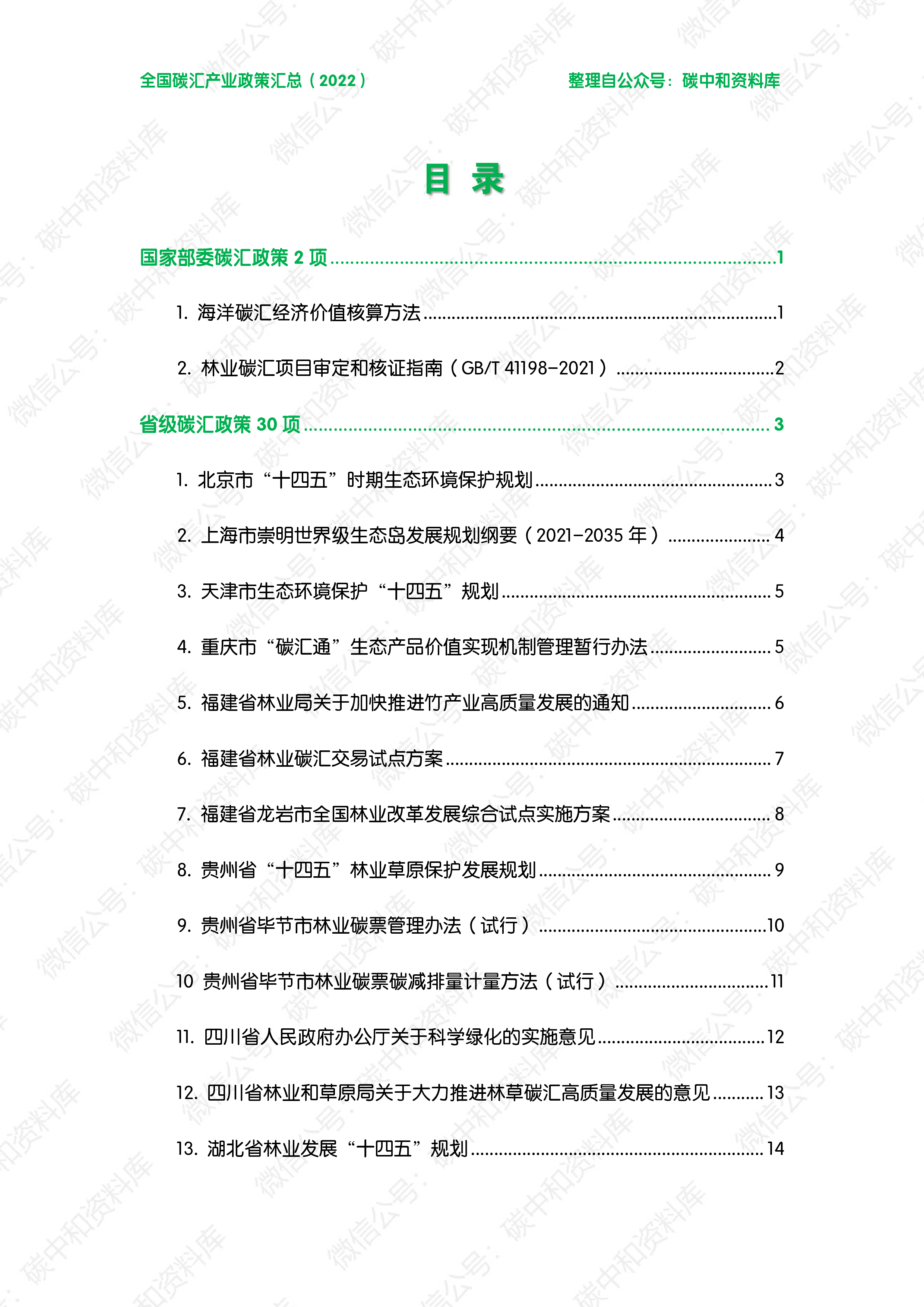 全国碳汇产业政策汇总(2022)
