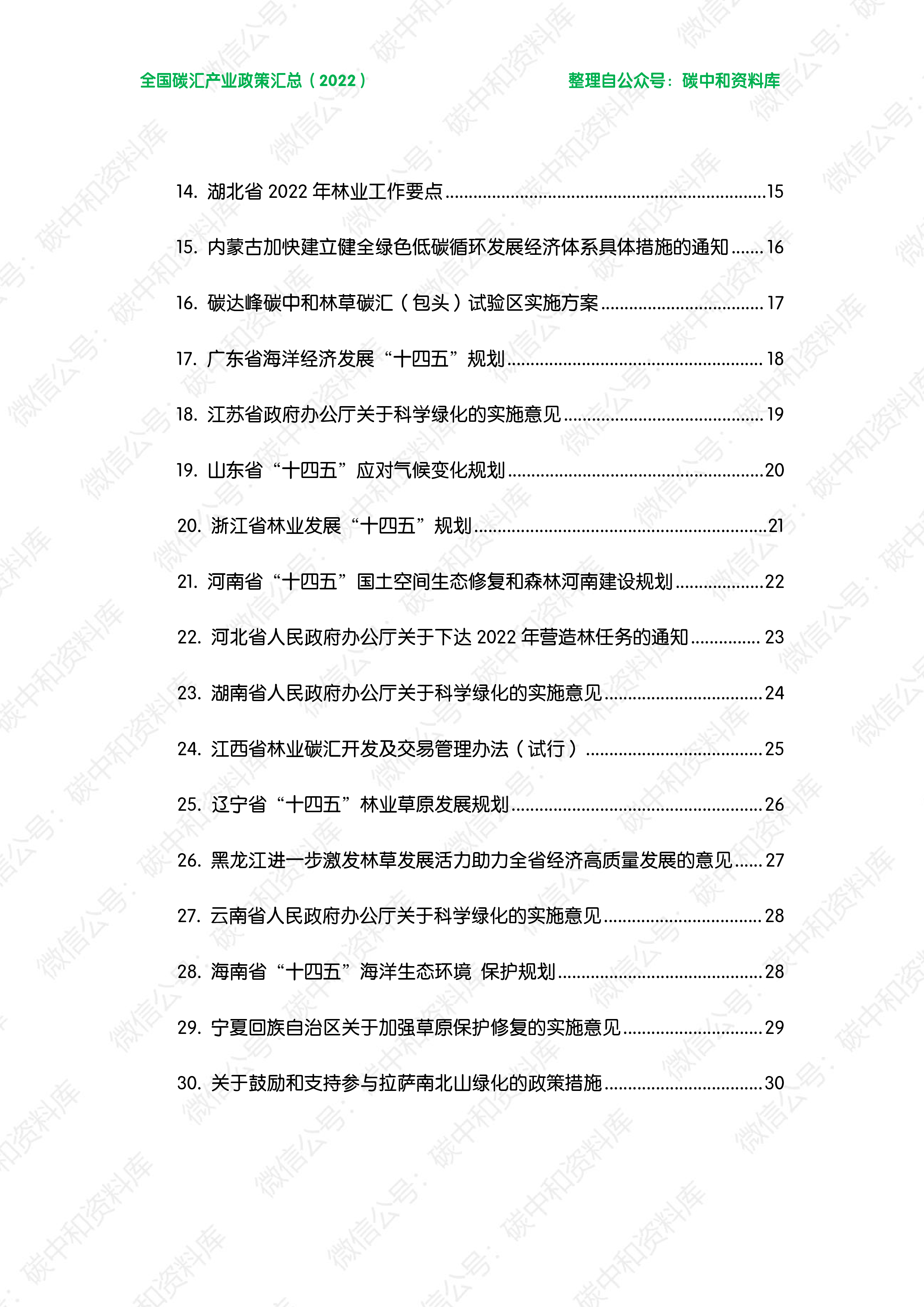 全国碳汇产业政策汇总(2022)