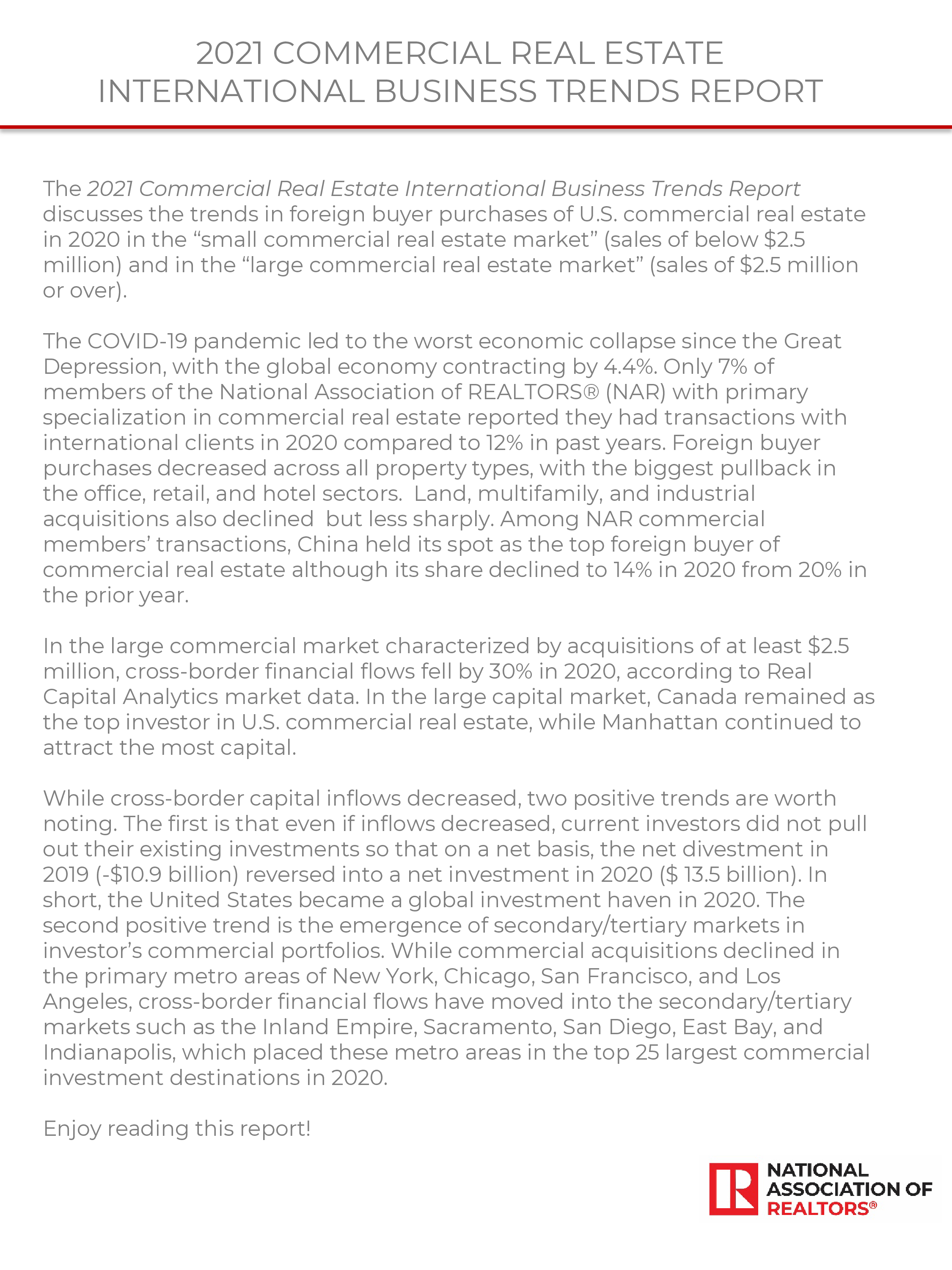 全美房地产经纪人协会(NAR):商业地产c商业趋势(英文版)