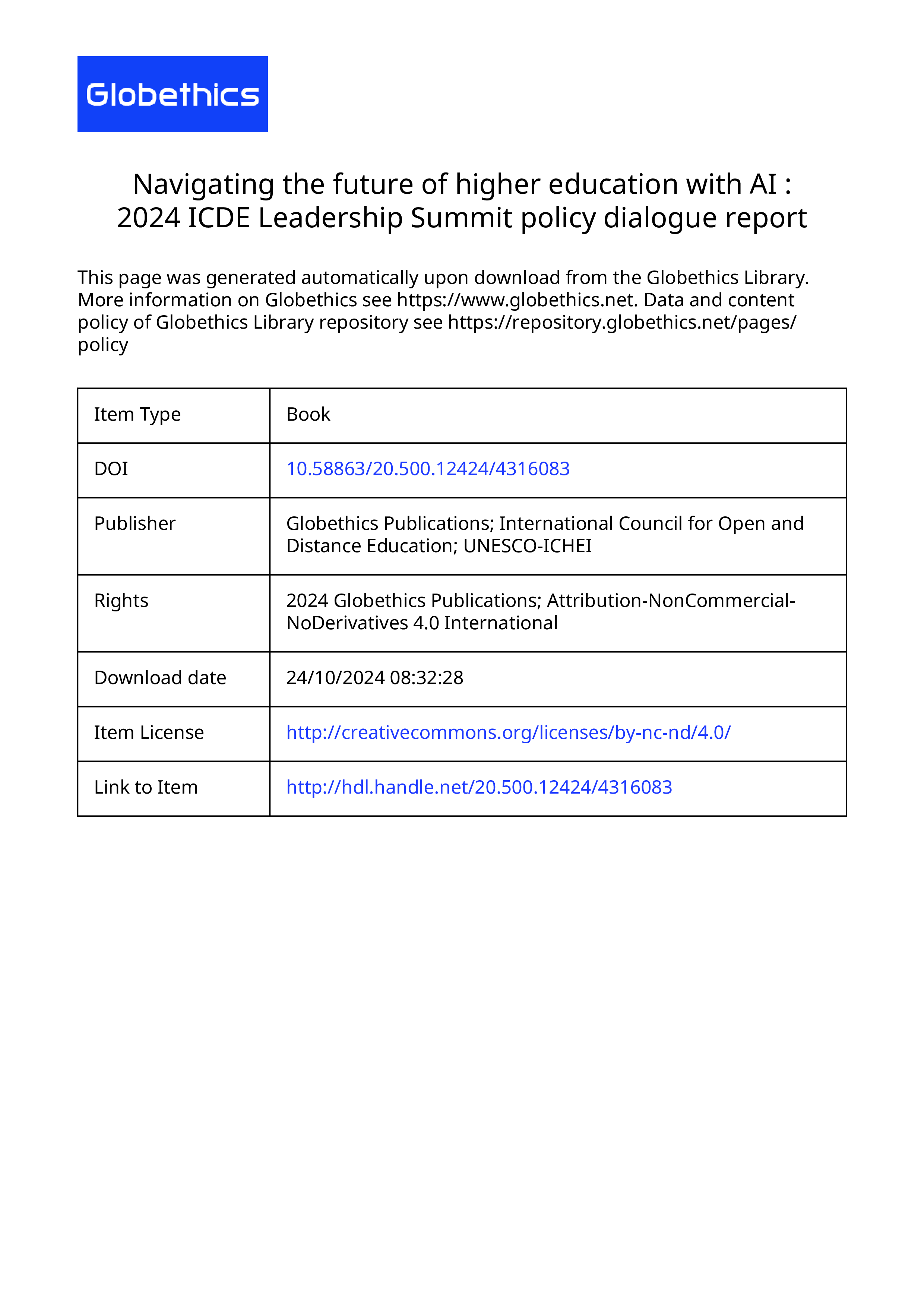 ICDE人工智能引领高等教育未来2024ICDE领导力峰会政策对话报告英文版45页