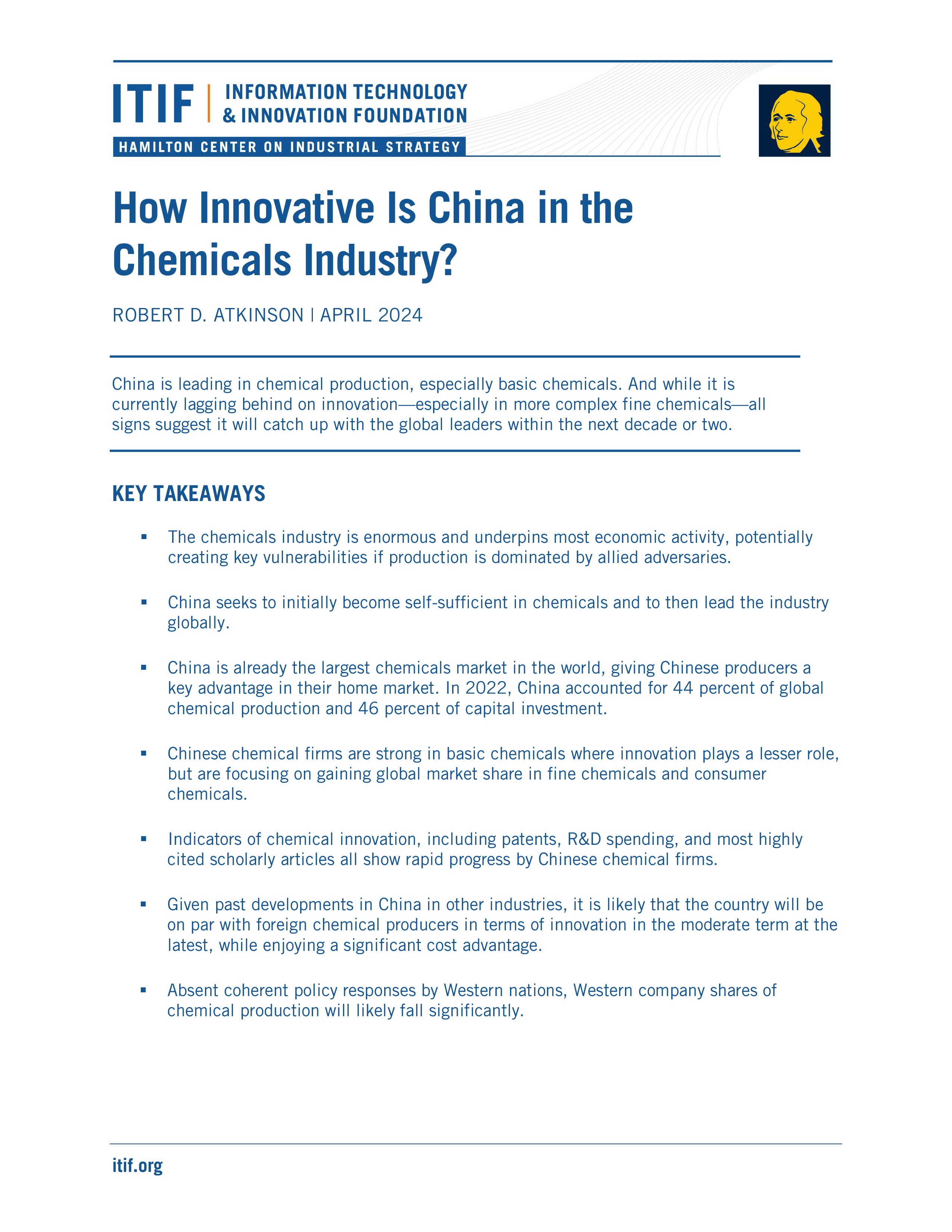 美国信息技术与创新基金会2024中国化工行业创新力研究报告英文版18页