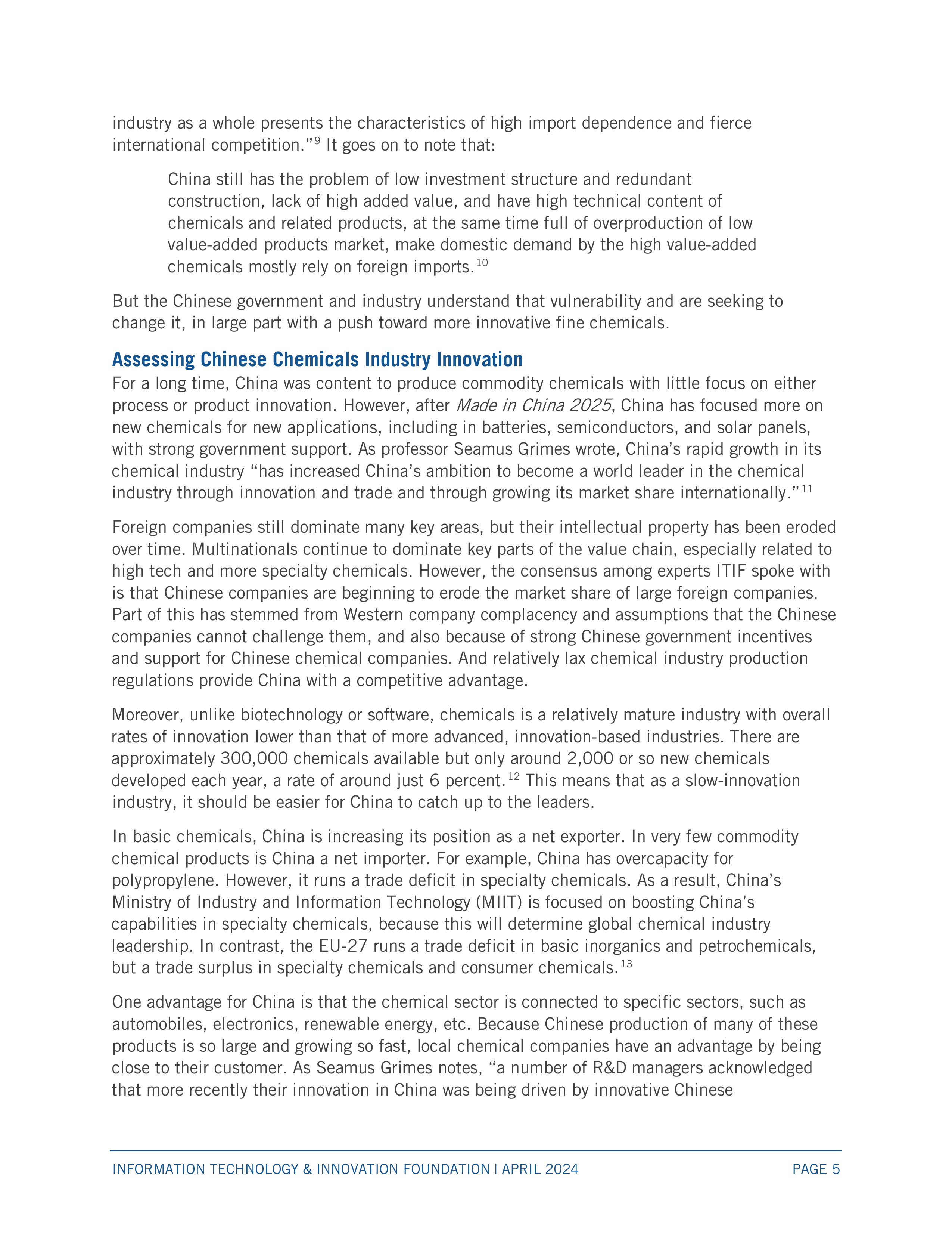 美国信息技术与创新基金会2024中国化工行业创新力研究报告英文版18页