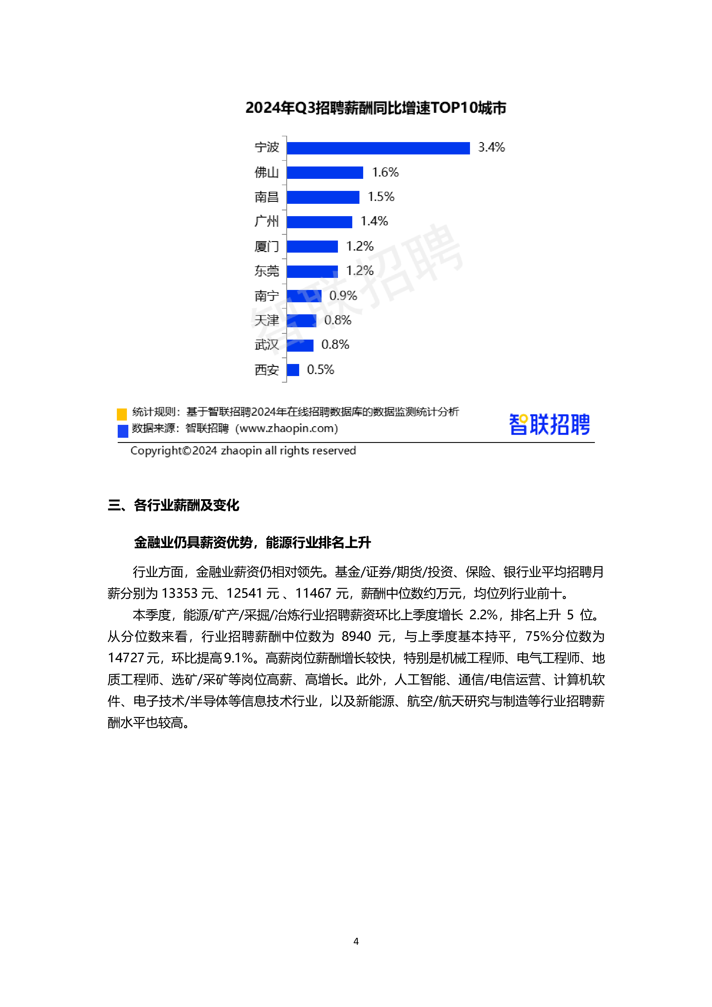 智联招聘2024年三季度中国企业招聘薪酬报告