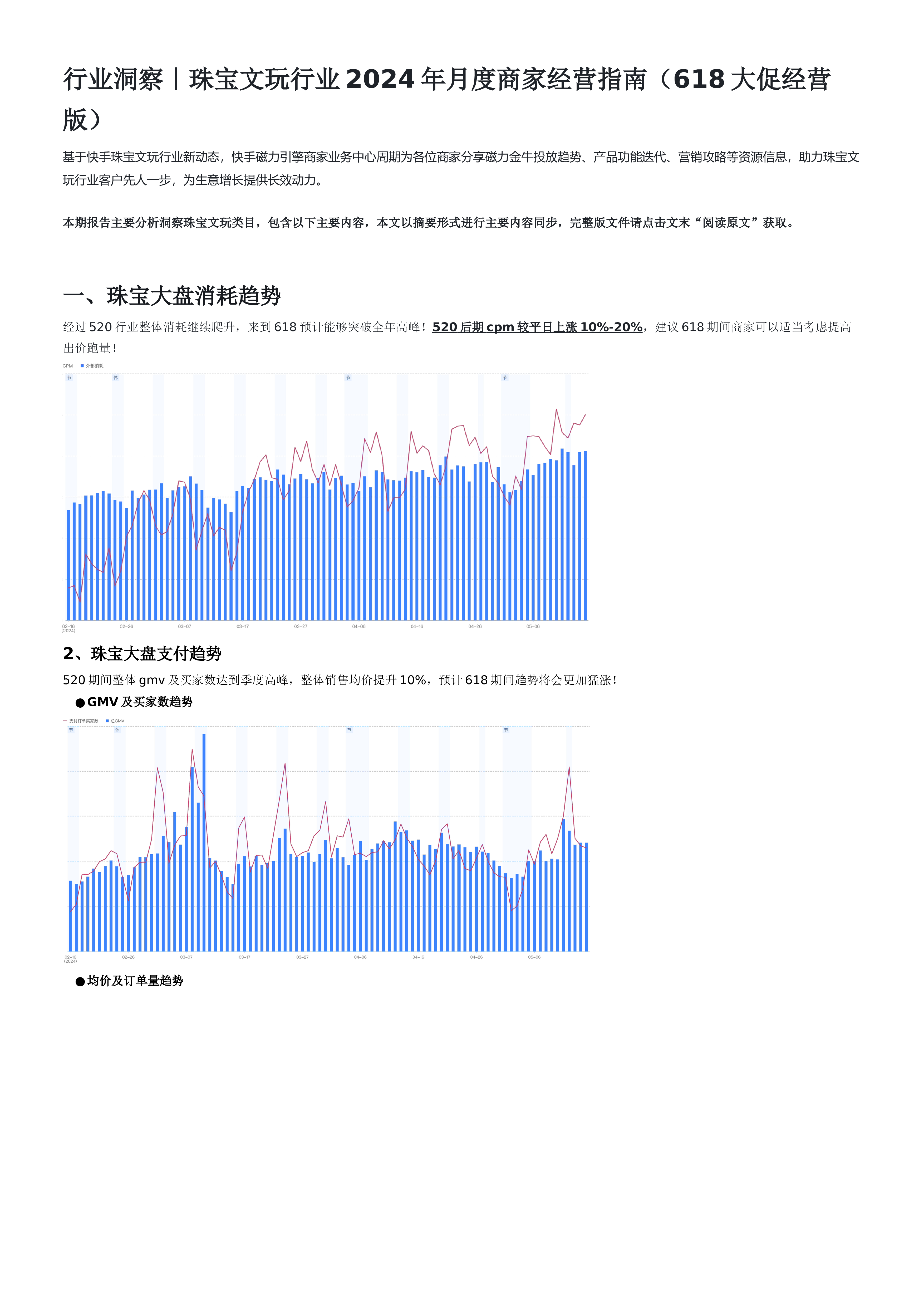 磁力引擎行业珠宝文玩行业2024年月度商家经营指南618大促经营版21页