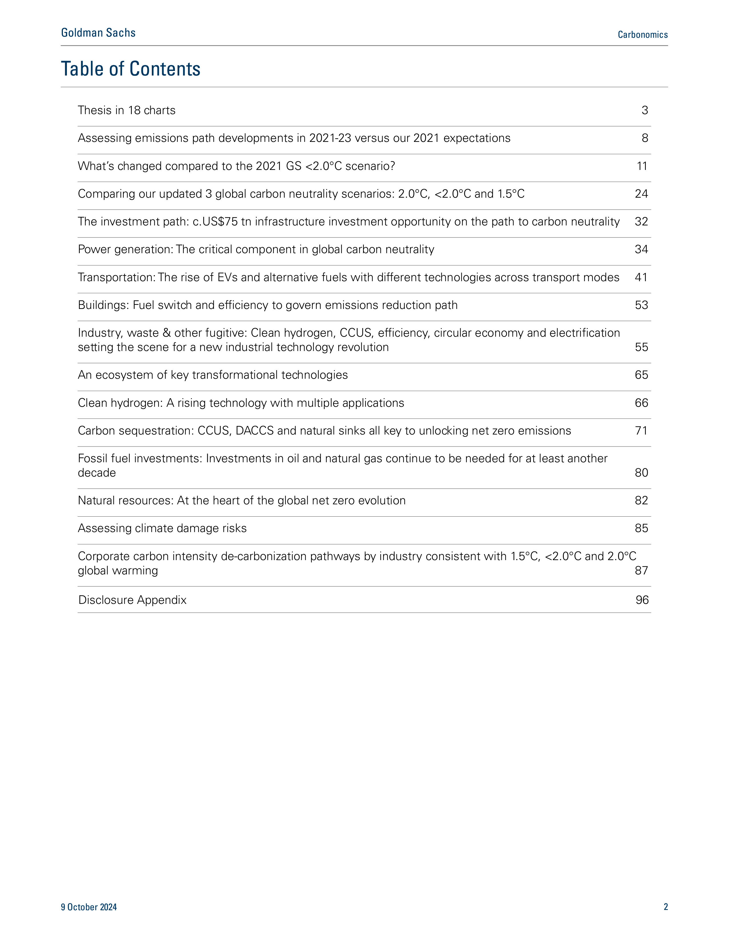 高盛2024碳经济学高盛净零碳情境-现实审查报告英文版96页