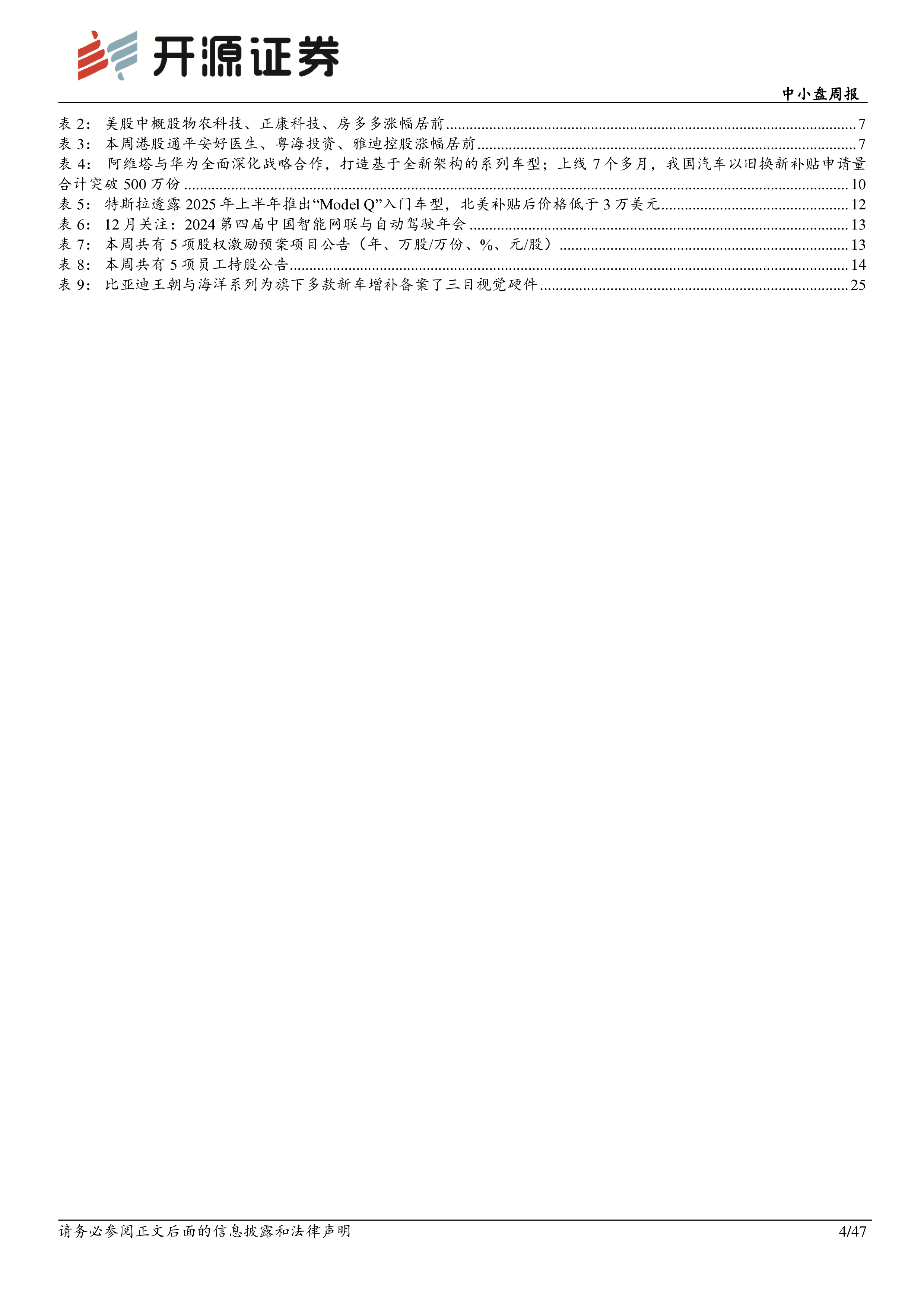 中小盘周报：2025年智能化趋势明确，关注高阶智驾新车发布