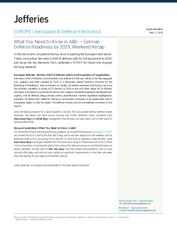 英文航空航天与国防领域须知：2029年德国国防准备情况，周末回顾