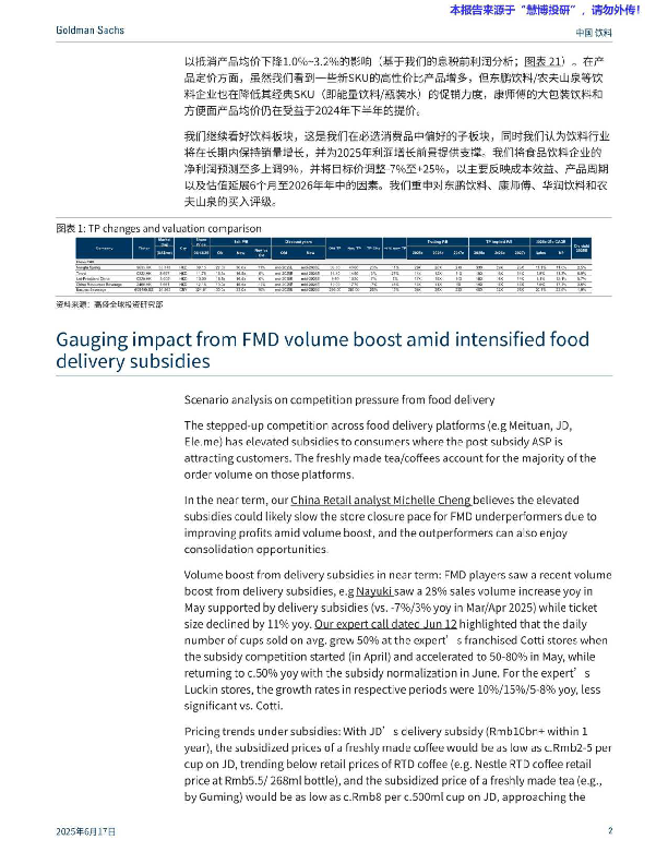 中国饮料行业讨论主要争议点:竞争加剧但产品周期稳健且盈利具可预见性;对现制饮品竞争进行情景分析(摘要)