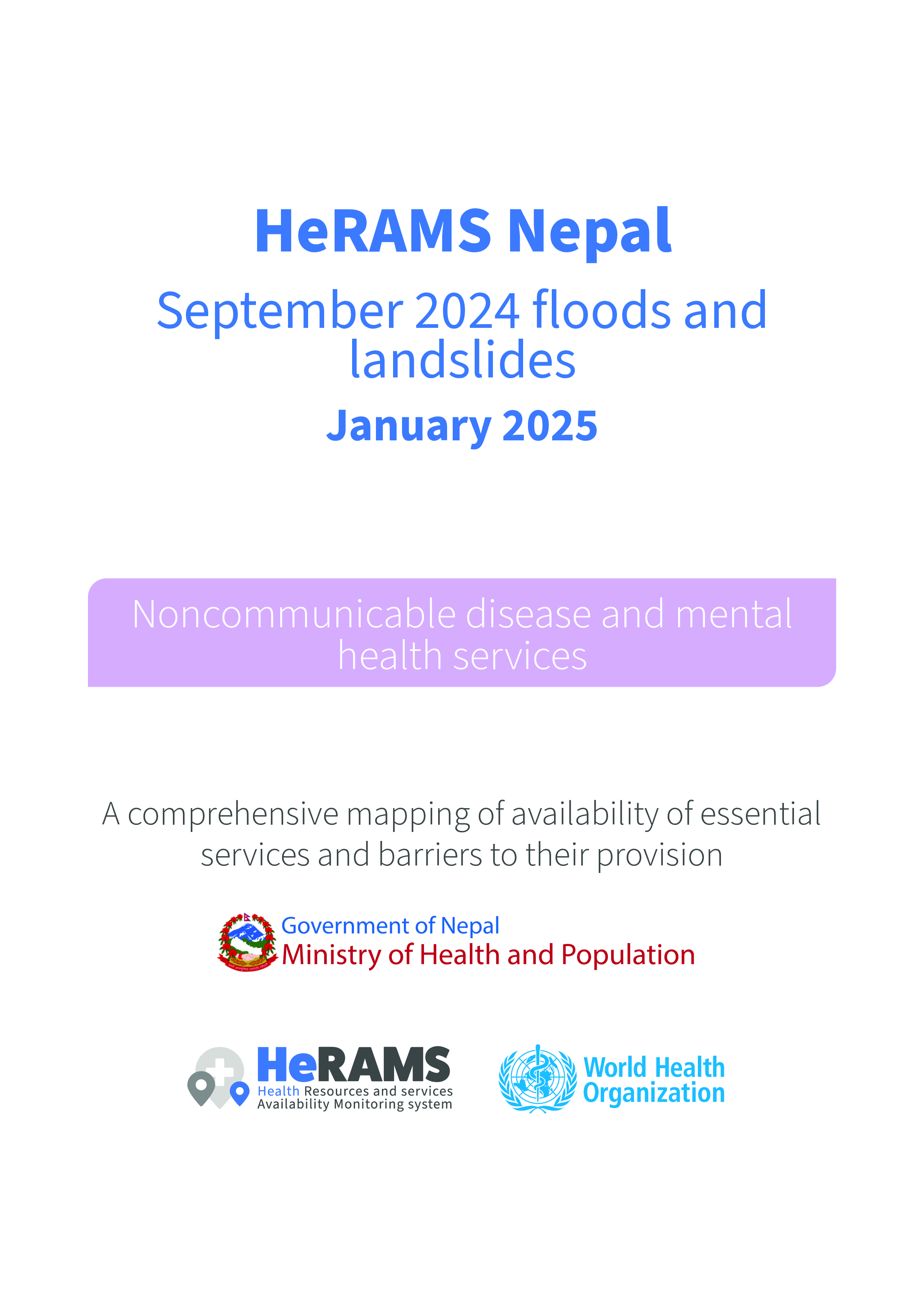 尼泊尔HeRAMS 2024年9月洪水和山体滑坡报告:非传染性疾病和心理健康服务
