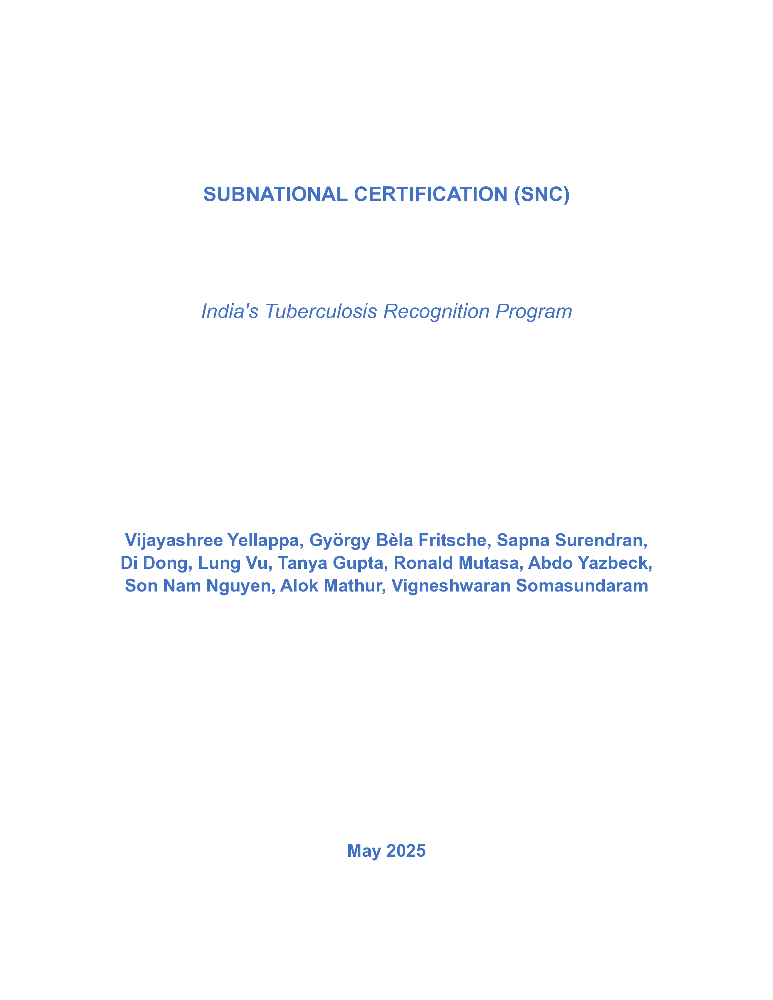 国家以下各级认证（SNC）：印度结核病识别计划（英）2025