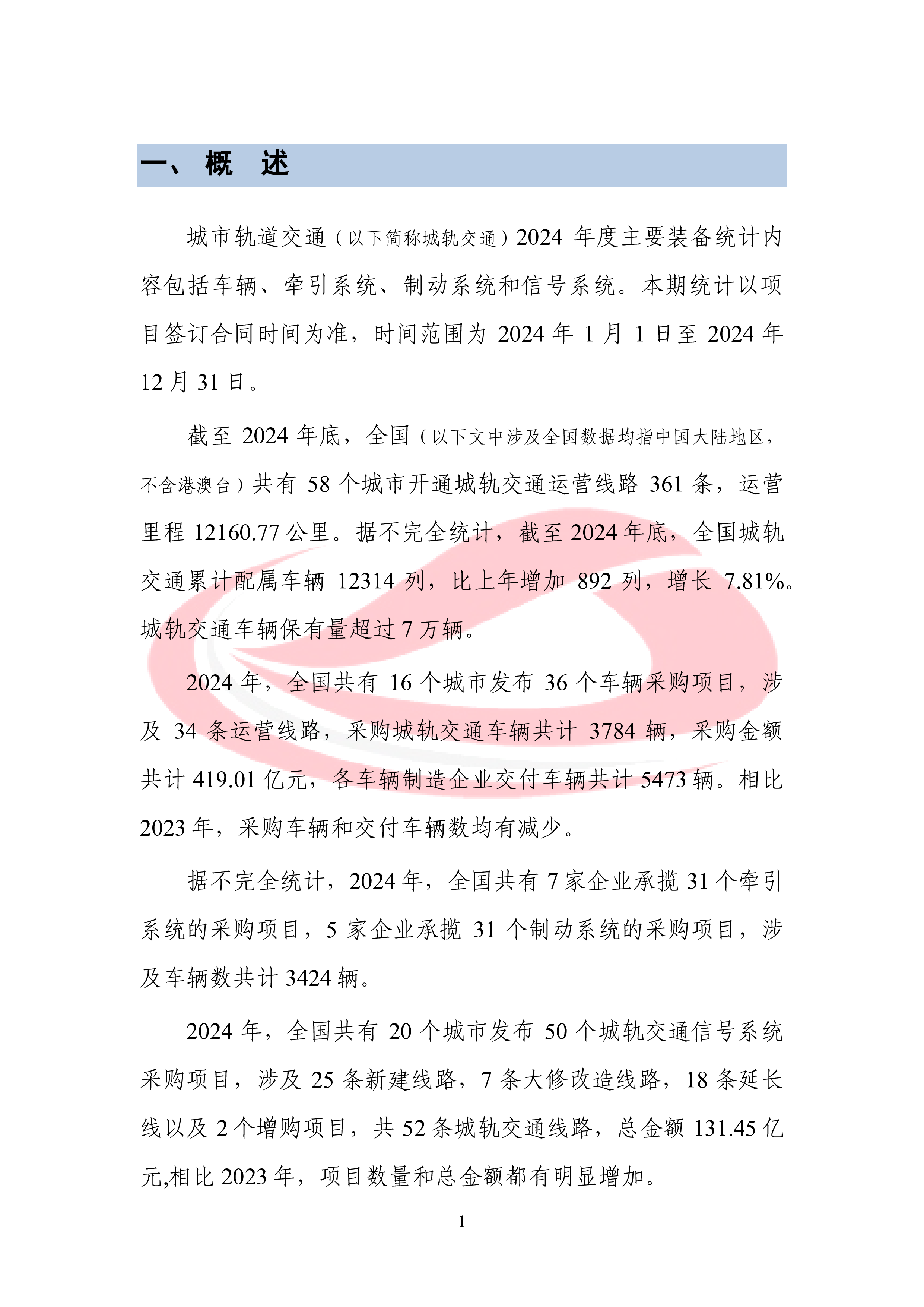 中国城市轨道交通协会城市轨道交通2024年度主要装备统计报告33页